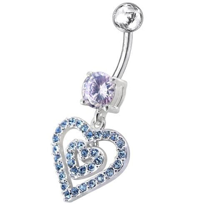 Fancy  Heart Dangling Jeweled Banana Bay Navel Ring