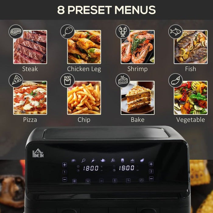 Premium Dual Basket Air Fryer 8L - 8 Presets Cookbook Timer 2500W - Perfect for Family Size Meals