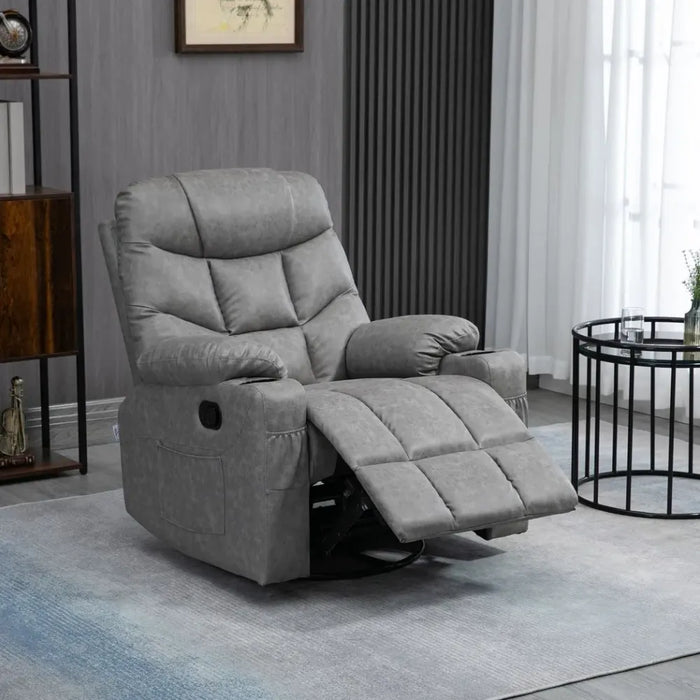 PU Leather Manual Recliner Chair Recliner Armchair Grey 360 Degreee swivel