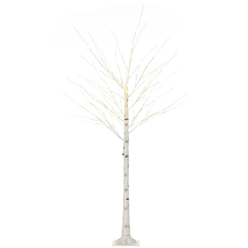 6ft Artificial White Birch Tree Light  96 Warm White Pre-Lit LED Light HOMCOM