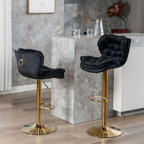 Bar Stools Set of 2 for a matching look for Home Bar Kitchen Black Velvet Metal