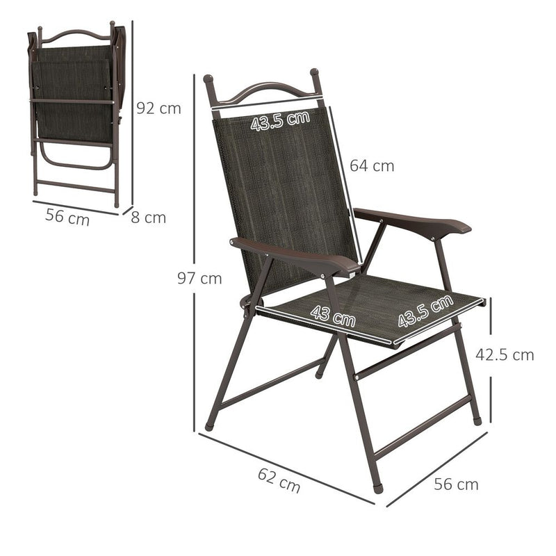 Outsunny Folding Chairs - Armrests, Breathable Fabric, Dark Brown