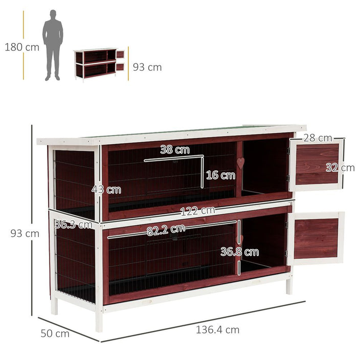 Pawhut 54" Two Floor Wooden Rabbit Hutch Small Pet Animal House Cage for Indoor and Outdoor