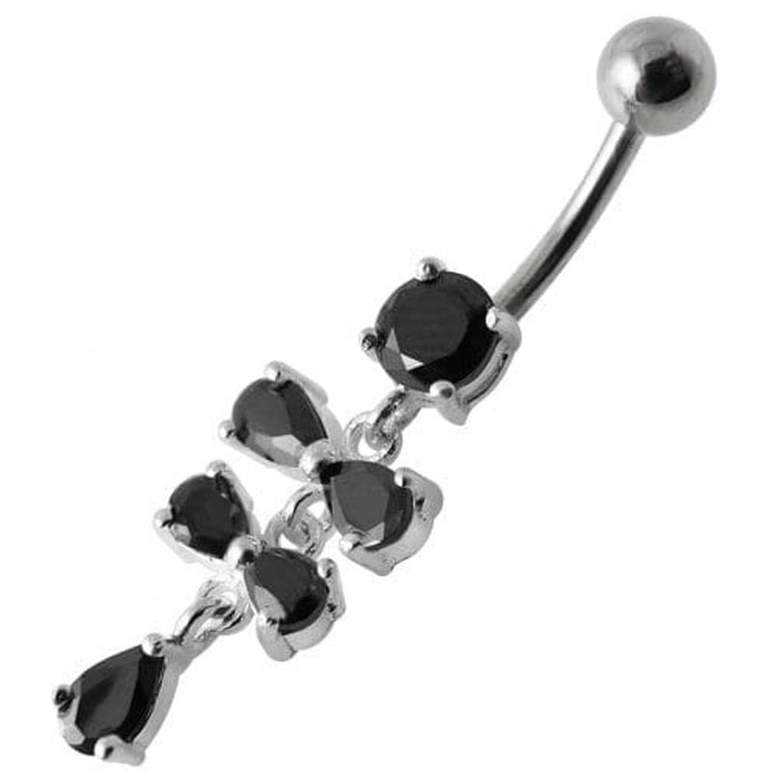 Fancy Silver  Studded Jeweled Dangling SS Belly Ring