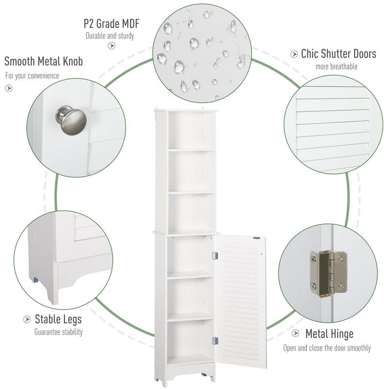 MDF 6-Tier Tall Bathroom Storage Cabinet White