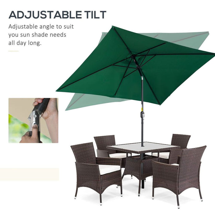 Premium 3x2m Patio Parasol - Tilting, Crank, 6 Ribs - Sun Shade, Garden Green - High Quality