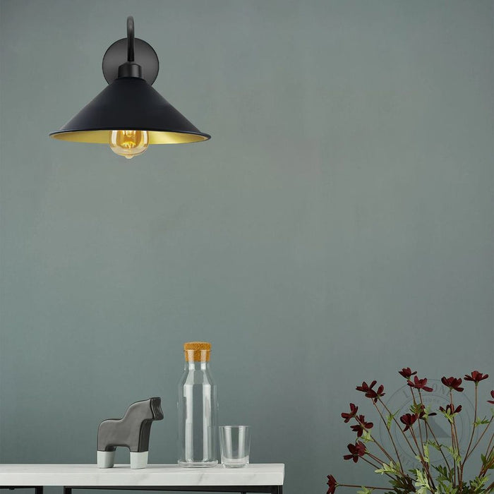 Vintage Black Gold Wall Sconce, Cone Shade, E27 Base Socket, Swan Neck - Perfect for Indoor Lighting! Low Energy Consumption