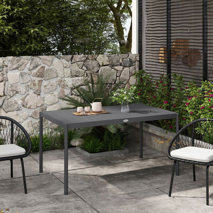 Premium Outsunny 145cm Garden Table - Aluminium Frame, Slatted Design - Dark Grey