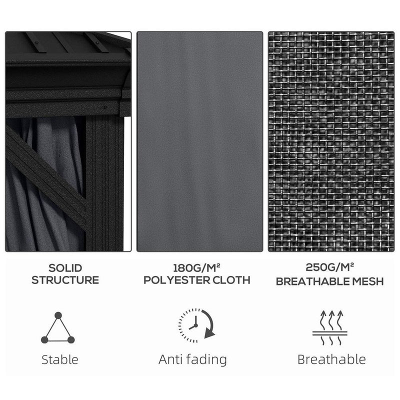 Outsunny 3.7m Outdoor Hardtop Gazebo Canopy, Dark Grey - High Quality Aluminium Frame, 2-Tier Roof