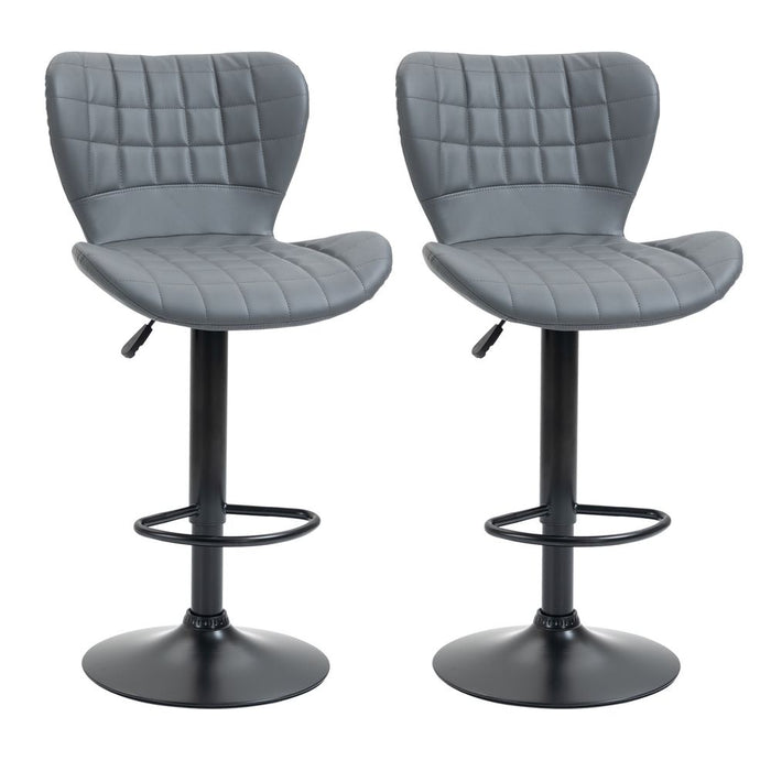 Bar Stools Set of 2 Adjustable Height Swivel Bar Chairs with Footrest Grey