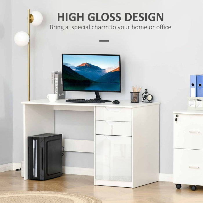 High Gloss White Computer Workstation w/ Drawers - Perfect for Home Office