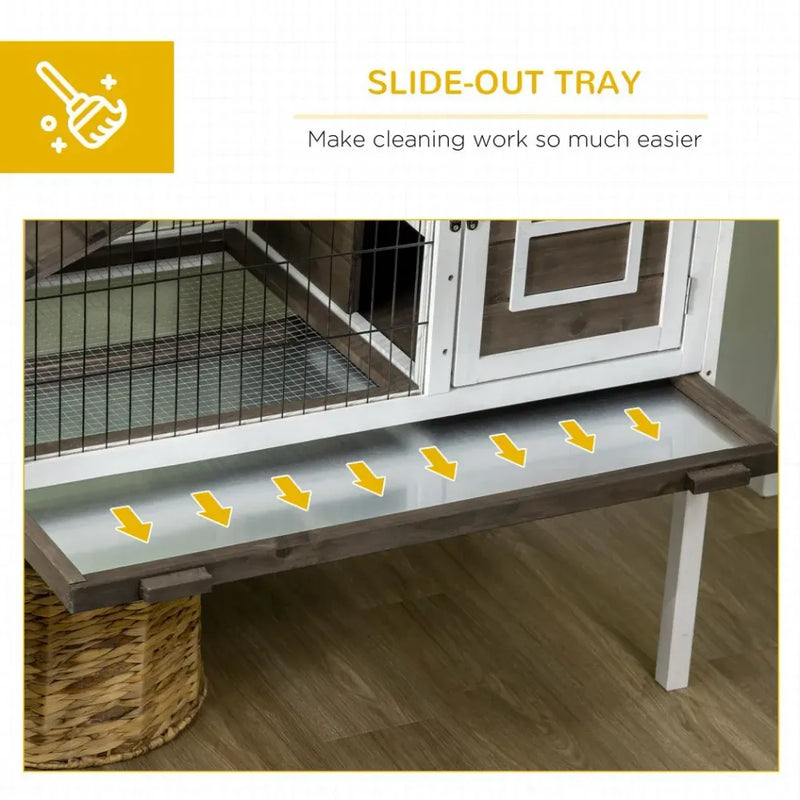 Rabbit Hutch Guinea Pig Cage with Slide-out Tray Openable Roof for Indoor Use