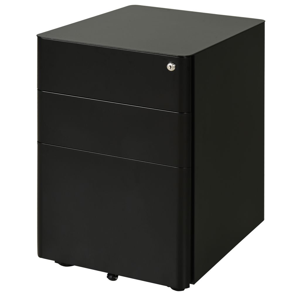 3 Draw Metal Filing Cabinet Lockable 4 Wheel Compact Under Desk Black ...
