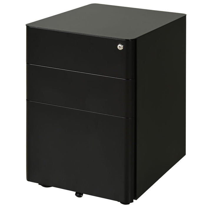 3 Draw Metal Filing Cabinet Lockable 4 Wheel Compact Under Desk Black Vinsetto