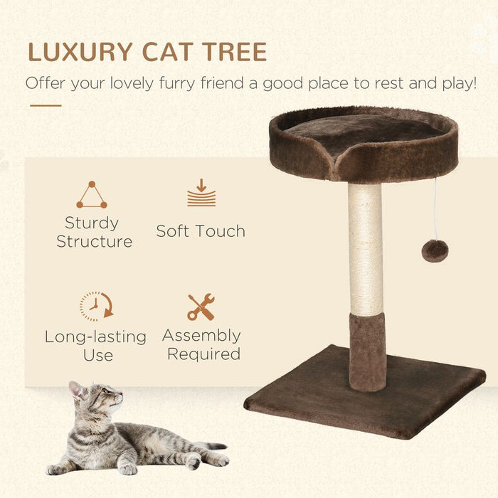 PawHut Small Cat Tree for Indoor Cats with Sisal Scratching Post Kitten Bed Cushion Ball Toy, Brown, 45x45x70 cm