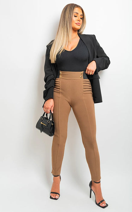 Elastic Waist Button Detail Leggings - Stylish, Comfortable, and Versatile!