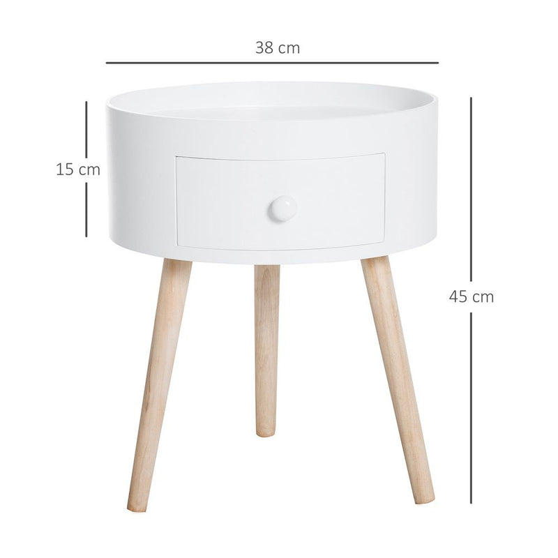 Round Coffee Table, Classic Accent with Concealed Drawer, Elegant White Design, 38cm Diameter, 45cm Height