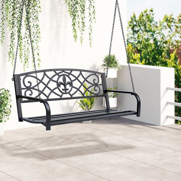 Rust-Resistant Steel Fleur-de-Lis Porch Swing with Chains - Premium Quality - Comfortable - Elegant Design