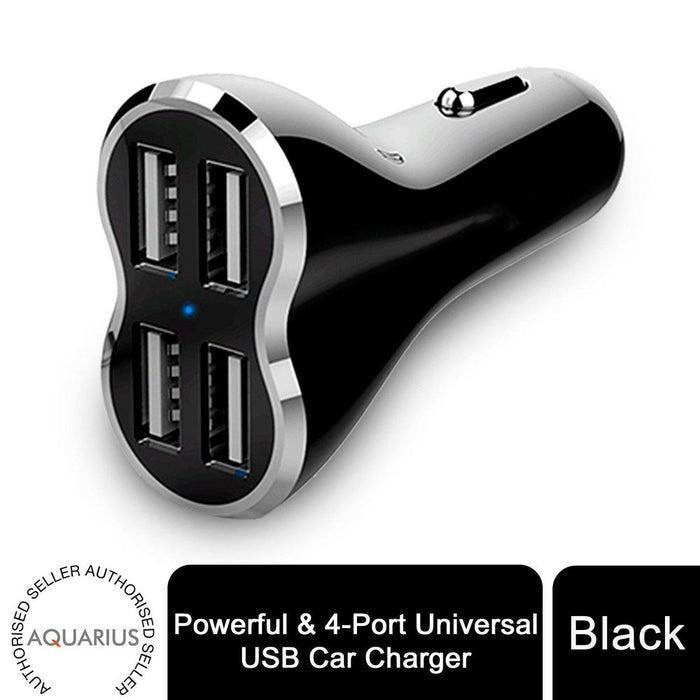 Aquarius 4-Port USB Car Charger-Black, Universal & Powerful