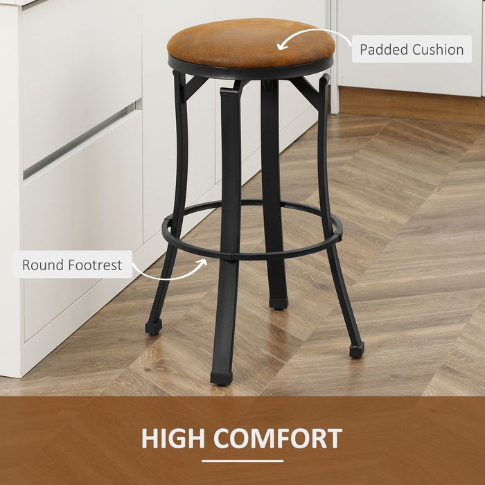 Set of 2 Brown Microfiber Cloth Bar Stools | Steel Legs | High Quality