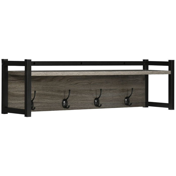 Rustic Wall-Mounted Entryway Shelf with Hooks - Versatile & High-Quality - Perfect for Entryway, Kitchen & More