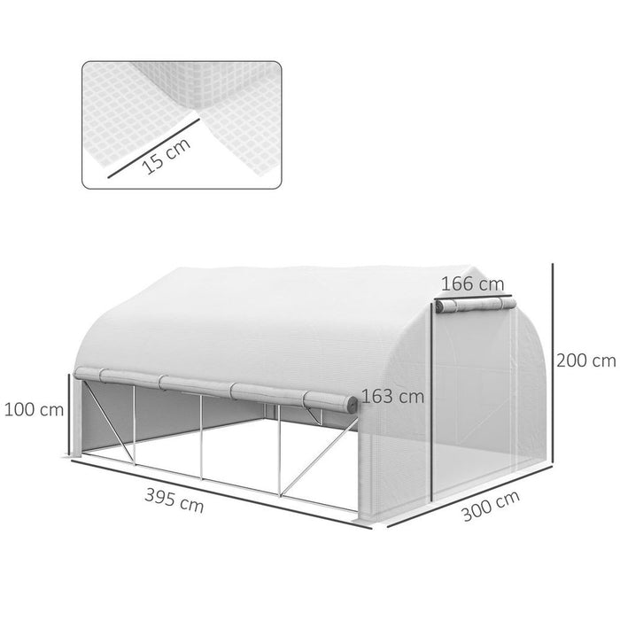 4x3m Polytunnel Greenhouse w/Roll Up Sidewalls, Mesh Door, Plant Labels