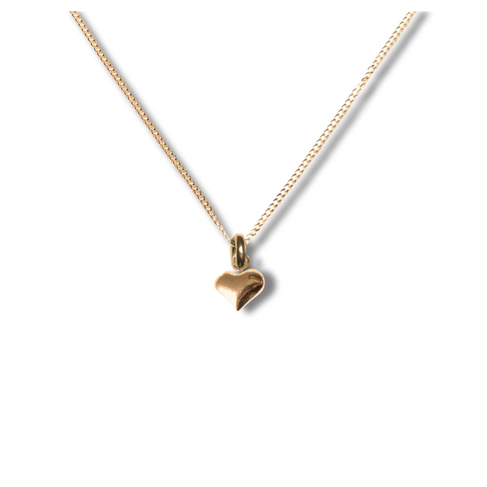 Girls Gold Mini Puff Heart Necklace