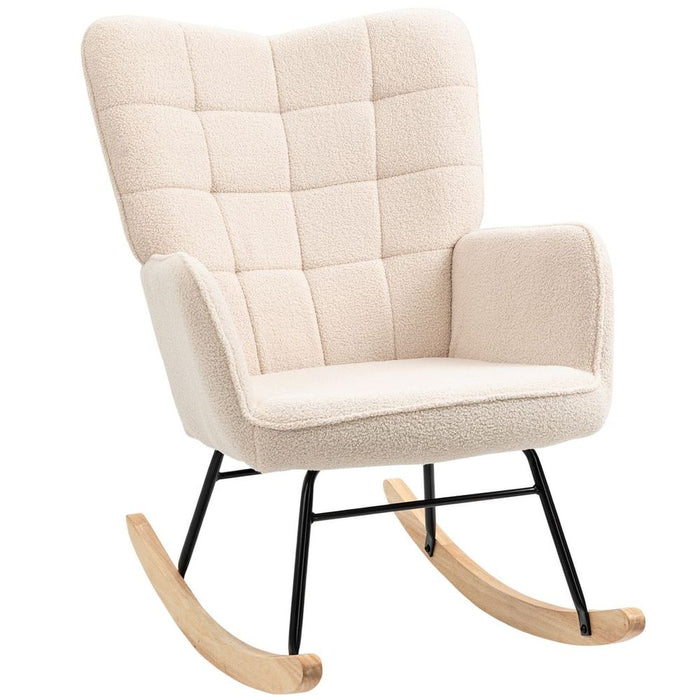 HOMCOM Wingback Rocking Chair - Steel Frame, Wooden Base, Beige, Nursing