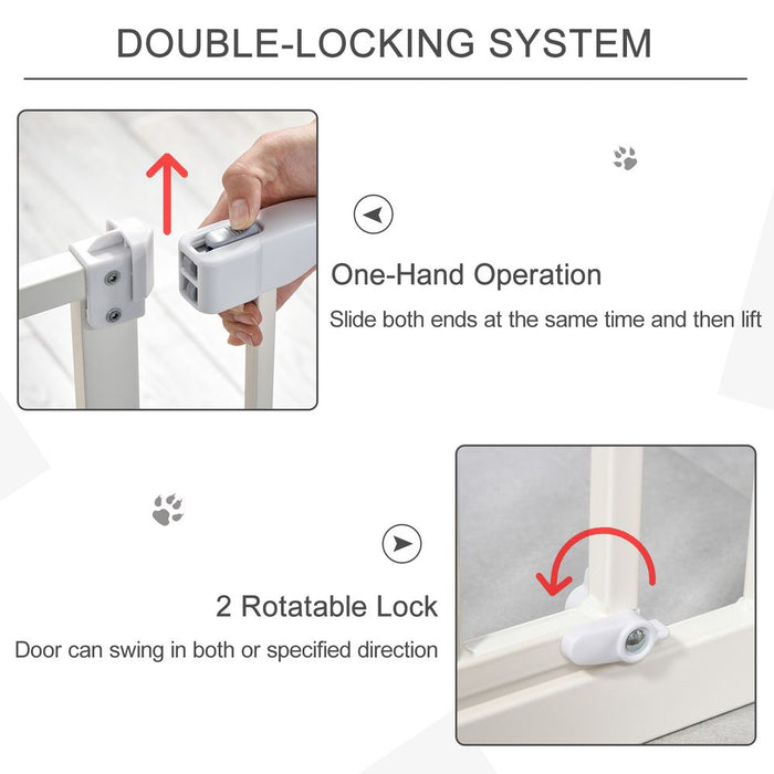 Premium 74-80cm Adjustable Pet Gate: Quality Metal Barrier with Auto-Close Door - White