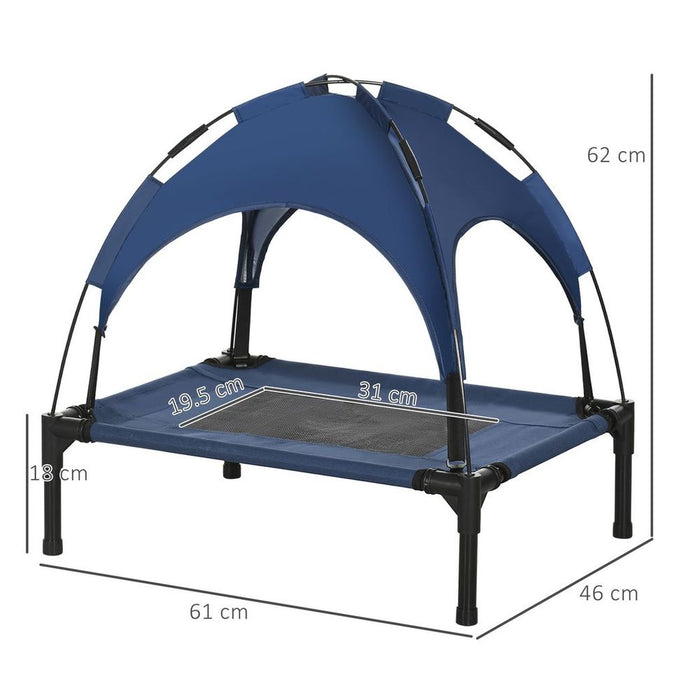 PawHut 61cm Elevated Dog Bed Cooling Raised Pet Cot UV Protection Canopy Blue