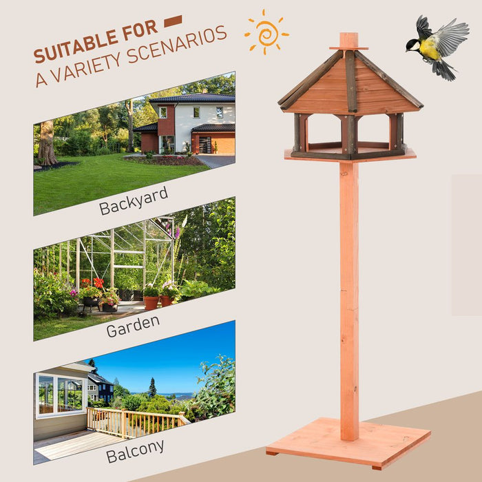 PawHut Wooden Bird Feeder Bird Table with Roof for Outside Use Brown 130cm