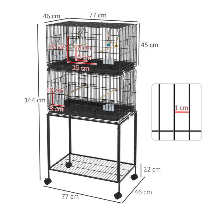 PawHut Two-Tier Bird Cage on Wheels with Stand - Quality Home for Canaries