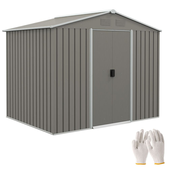 Outsunny 8 x 6ft Garden Storage Shed w/ Double Sliding Door Outdoor Light Grey