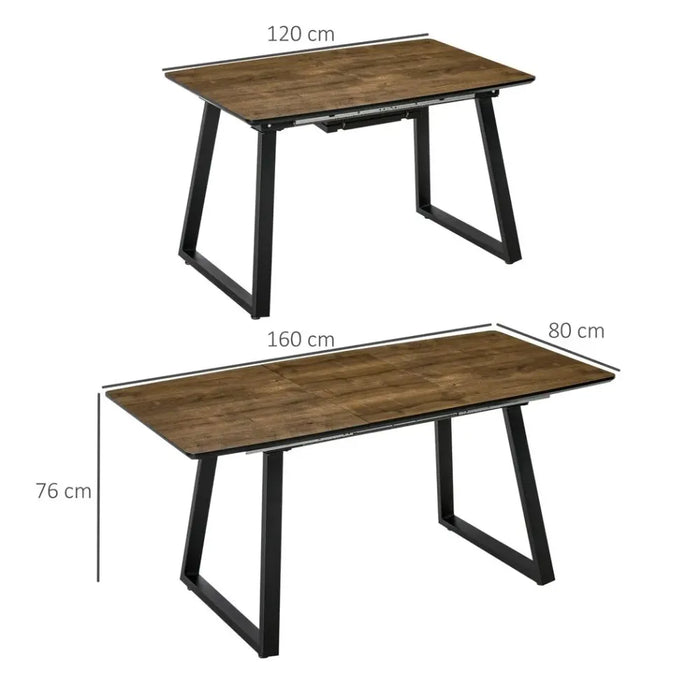 Extendable Dining Table Rectangular Wood Effect Tabletop with Metal Frame