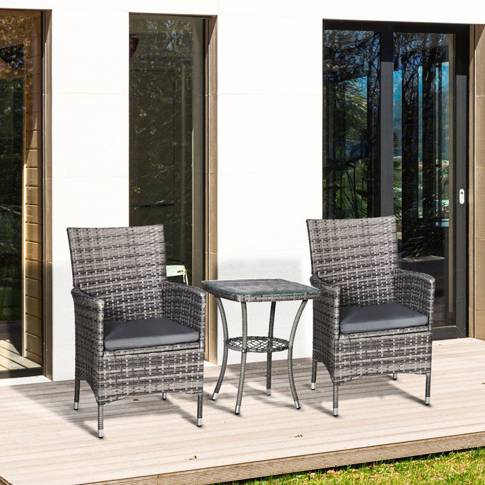 Outdoor Garden Rattan Bistro Set - 2 Seater Table Set - Light Grey - All Weather - UV Resistant