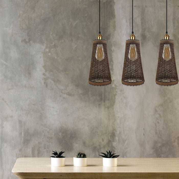 3 Head Natural Wicker Basket Style Retro Industrial Vintage Rattan Ceiling Pendant