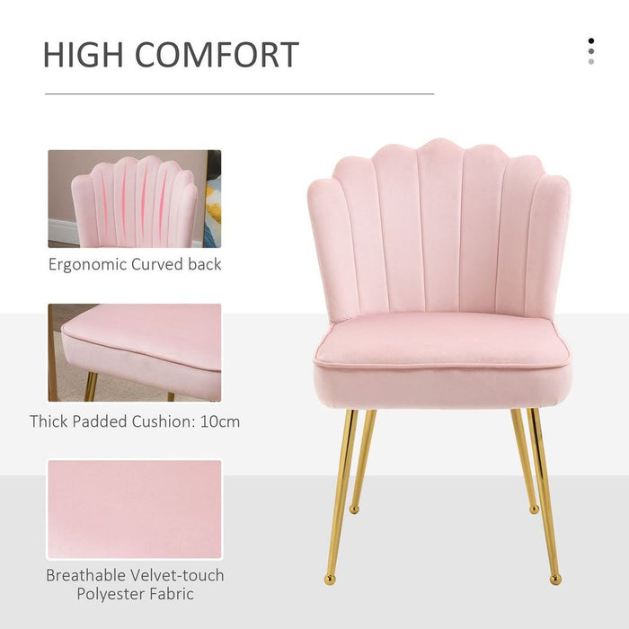 Velvet-Feel Shell Luxe Accent Chair Home Bedroom Lounge with Metal Legs Pink