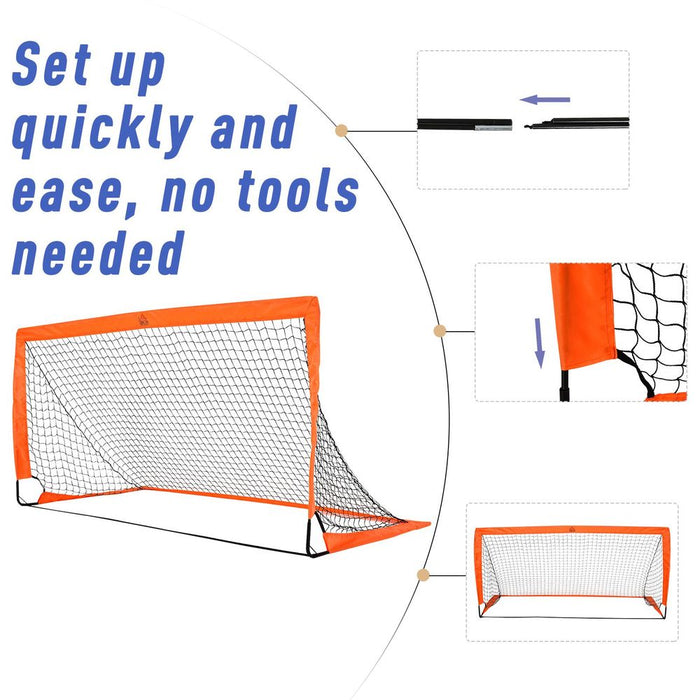 HOMCOM Set of 2 Football Goal Net 6 x 3 ft Foldable Outdoor Sport Training Teens Adults Football with Carrying Bag Orange