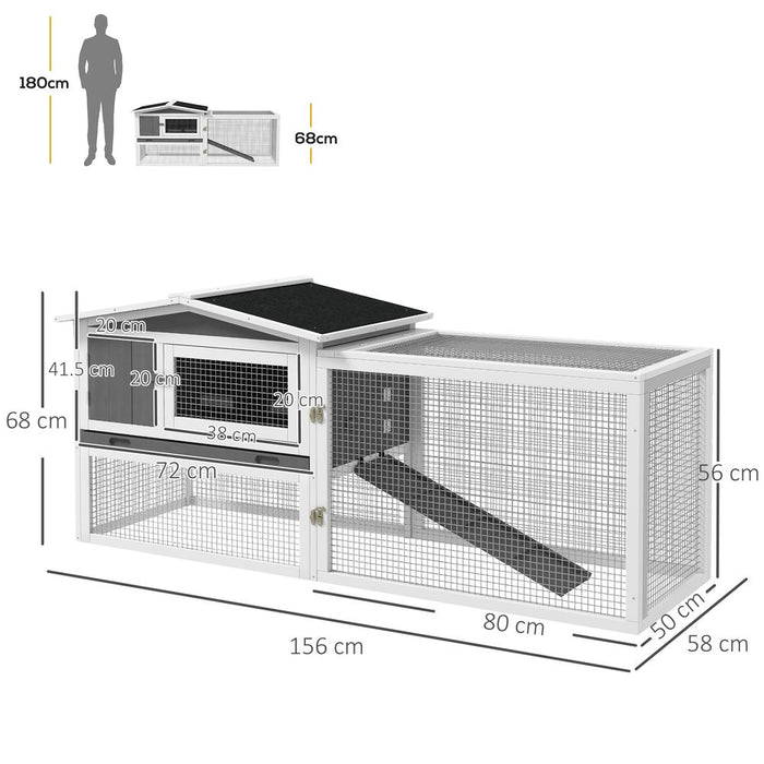 PawHut Outdoor Rabbit Hutch with Run - Spacious & Secure for Rabbits, Guinea Pigs - High-Quality Wooden Construction