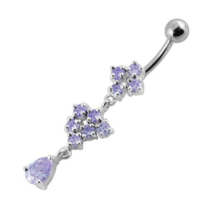  Fancy Silver Dangling Belly Ring With SS Curved Bar