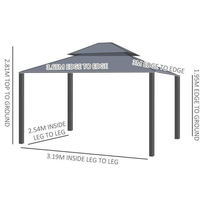 Outsunny 3.7m Outdoor Hardtop Gazebo Canopy, Dark Grey - High Quality Aluminium Frame, 2-Tier Roof