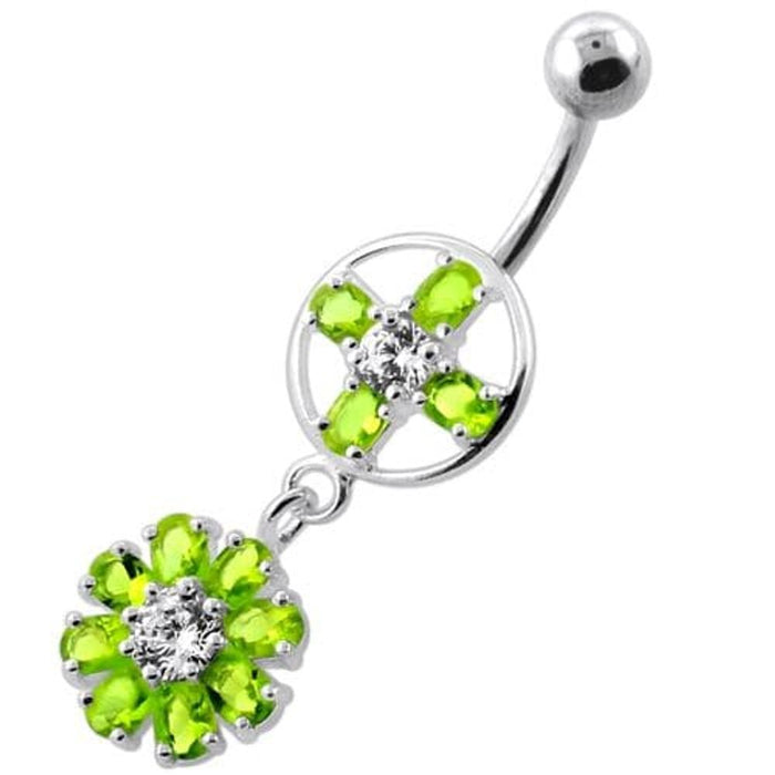 Jeweled Flower Hanging Navel Belly Bar