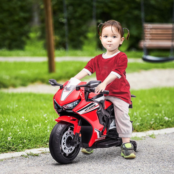 HOMCOM Honda Licensed 6V Kids Electric Motorbike Ride On Motorcycle Vehicle w/Headlights, Music, Training Wheels, for Ages 3-5 Years Red 3-5 Years Red HOMCOM