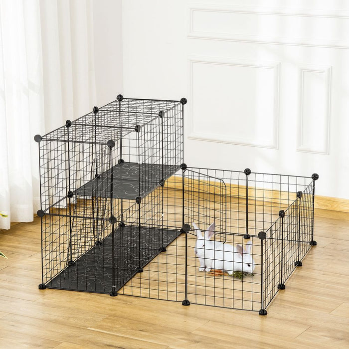 PawHut Pet Playpen w/Door Customisable Fence for Guinea Pigs Chinchillas Hedgehogs - Black