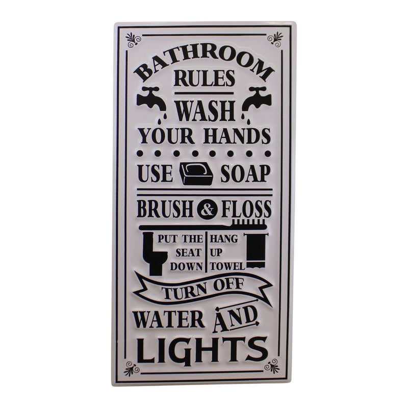 Bathroom Rules Plaque - Use Soap, Hang Up Towel - Quality Metal - 60x30cm