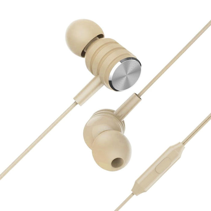 Premium Cream Vybe Bass One-Touch Remote AUX Stereo Earphones