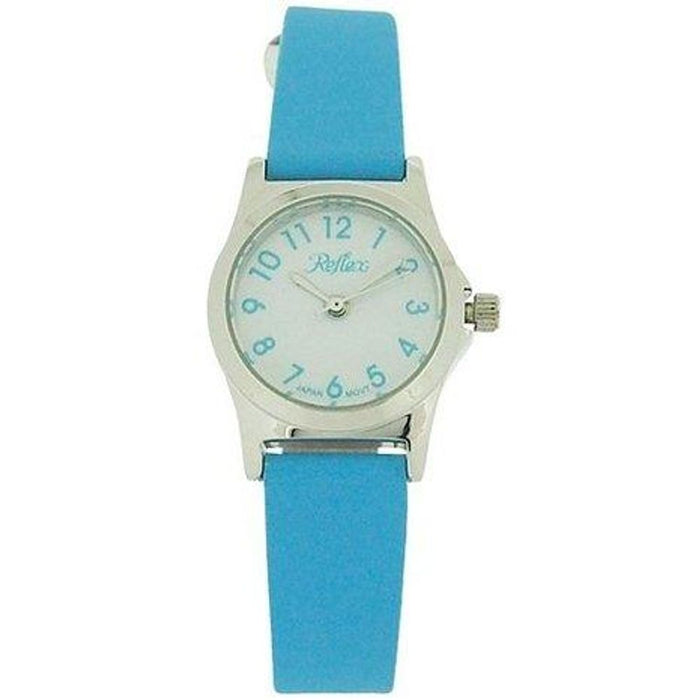 Reflex Girls Ladies White Dial Silver Tone Metal Aqua Blue Strap Watch 101324LT