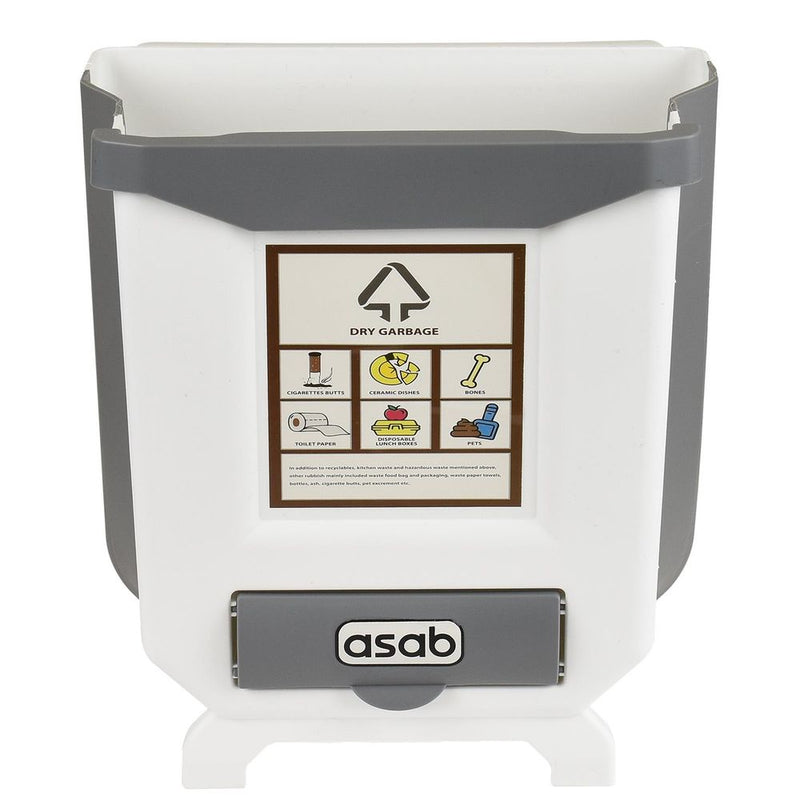 ASAB Foldable Trash Bin - Space Saving White/Grey Design - Sturdy and Practical - Easy Installation - 8L Capacity