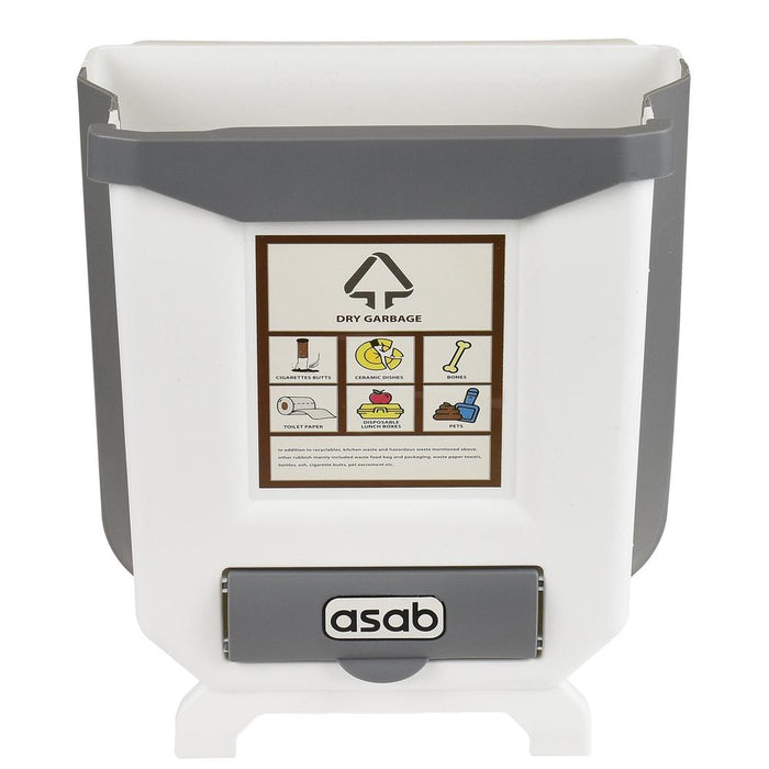 ASAB Foldable Trash Bin - Space Saving White/Grey Design - Sturdy and Practical - Easy Installation - 8L Capacity