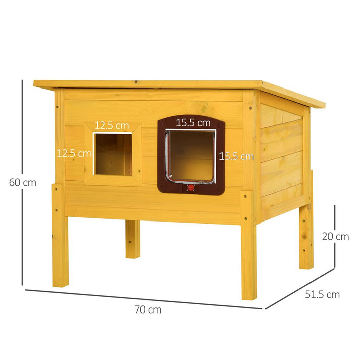 Premium Outdoor Cat House - Waterproof, Solid Wood, Shelter, Pawhut - Ideal for Stray Cats, with Roof & Door